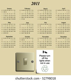 2011 calendar with a conserve energy message
