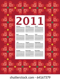 A 2011 calendar with cross stitch frame. EPS10 vector format.