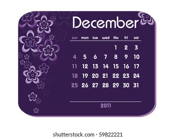 2011 Calendar. December.