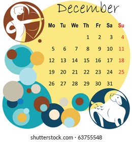 2011 calendar december with zodiac signs