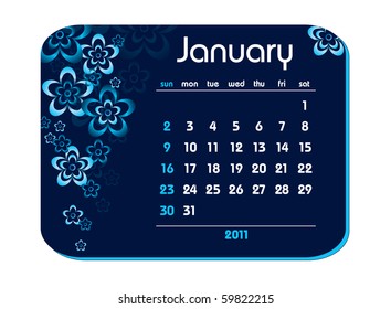 2011 Calendar. January.