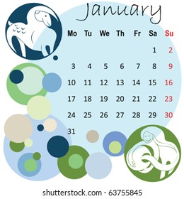 2011 calendar january with zodiac signs