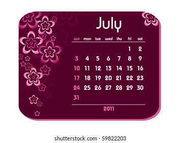 2011 Calendar. July.