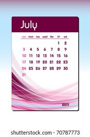 2011 Calendar. July.
