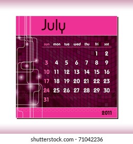 2011 Calendar. July.