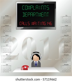 2011 calendar man in customer complaints department wearing ear defenders