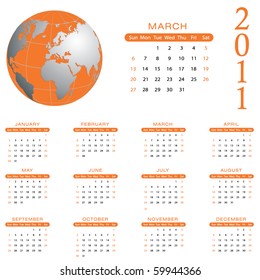 2011 Calendar - March - eps10