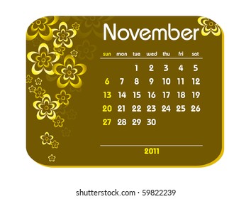 2011 Calendar. November.