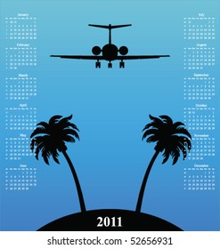 2011 calendar with plane flying over Tropical Island