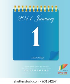 Parada en azul del calendario 2011 con plantilla de mes, fecha y día