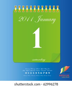 2011 calendar stand up in Green with template of month ,date and day