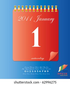2011 calendar stand up in red with template of month ,date and day