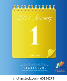 2011 calendar stand up in yellow with template of month ,date and day