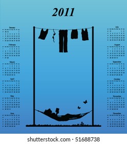 2011 calendar with woman reading in a hammock