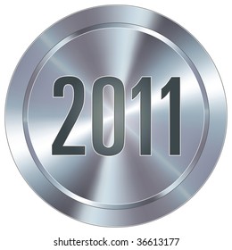 2011 calendar year icon on round stainless steel modern industrial button