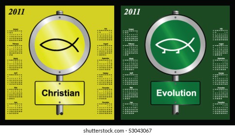 2011 calendars with Christian and Evolution themes