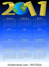2011 Calender with 3d numbers and globe illustration vector