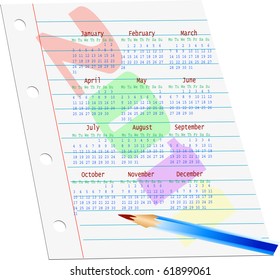 2011 Calender on white piece of notepad with pencil illustration vector