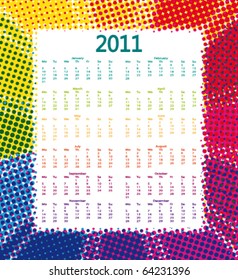 2011 colorful business calendar. Vector poster.