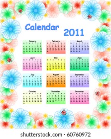 2011 colorful calendar, weeks start from Monday