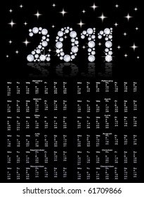 2011 Diamonds calendar. Vector poster.