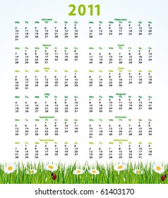 2011 Eco-friendly nature calendar. Vector poster.