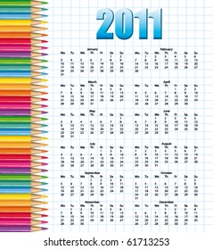2011 Education calendar. Vector poster. Text in english.