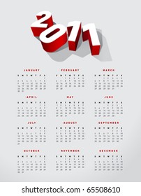 2011 english calendar in US letter. Vector. No mesh.