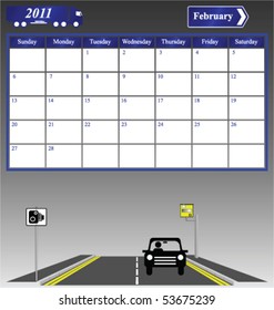 2011 February calendar with road speed camera