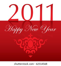 2011 Happy New Year text with ornament red