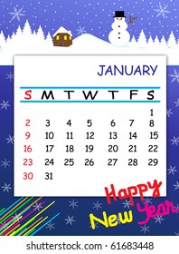 2011 January calendar with decorative frame. Vector illustration