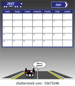 2011 June calendar with learner driver failing their driving test