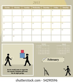 2011 Kevin series calendar for the month of February