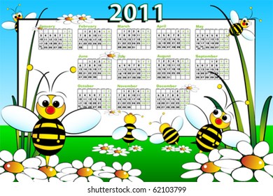 2011 Calendario infantil con abejas y margaritas - Estilo de caricatura