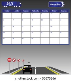 2011 November calendar with motorist with no where to go