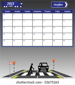 2011 October calendar with Pedestrian on a crossing