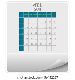 2011 paper calendar april, abstract vector art illustration
