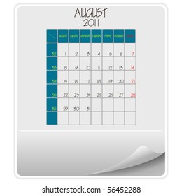 2011 paper calendar august, abstract vector art illustration