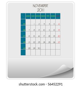 2011 paper calendar november, abstract vector art illustration