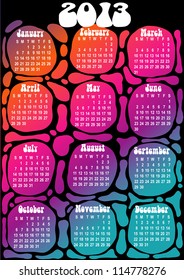 2011 US calendar. Weeks start on Sunday. Psychedelic style, seventies