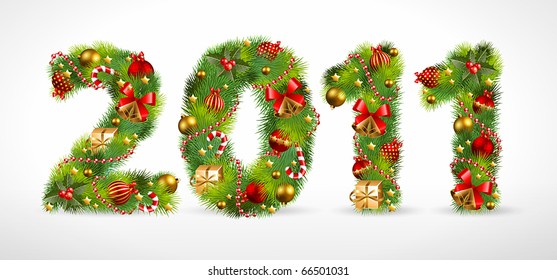 2011, vector christmas tree font