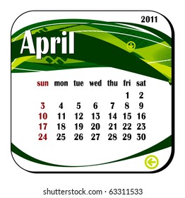 2011 year calendar in vector. April