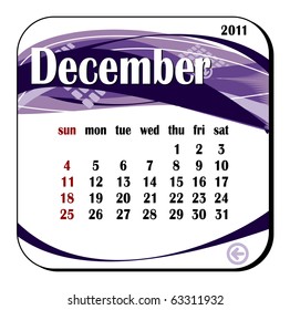 2011 year calendar in vector. December