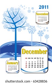 2011 year calendar in vector. December with blue tree icon