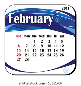 2011 year calendar in vector. February