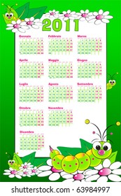 2011italian calendar with grubs and flowers, cartoon style