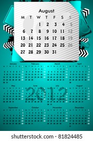 2012 A3 calendar for 12 months.August.