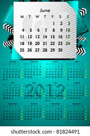 2012 A3 calendar for 12 months.June.