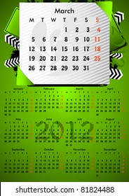 2012 A3 calendar for 12 months.March.