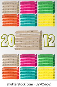 2012 A3 paint calendar for 12 months.January.